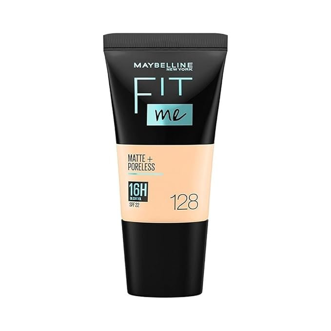 Maybelline New York Liquid Foundation, Matte & Poreless, Full Coverage Blendable Normal to Oily Skin, Fit Me, 128 Warm Nude, 18 ml