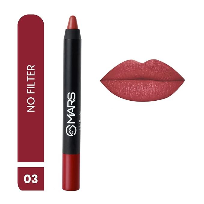 MARS Long Lasting Crayon Lipstick up to 12 Hours Stay | Matte Finish | Waterproof | Won’t Smudge Won’t Budge Lip Crayon (3.5 gm) (03-No Filter)