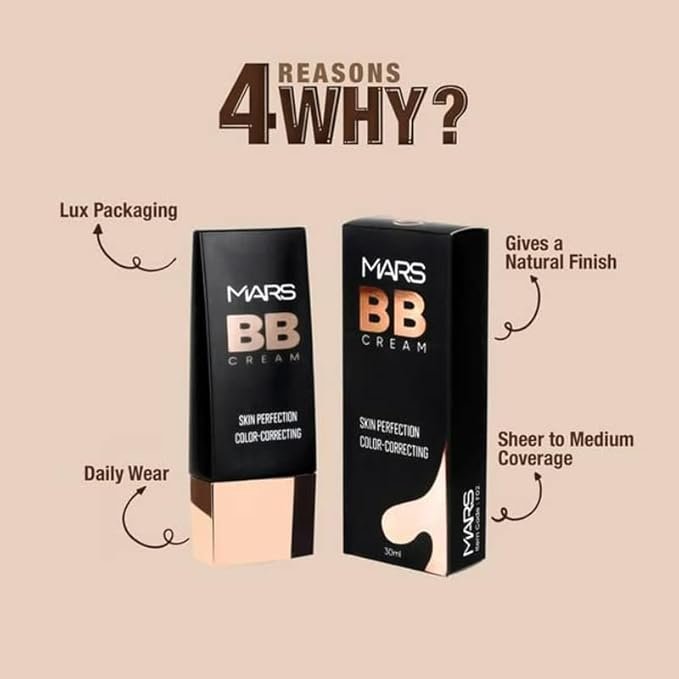 MARS BB Cream Lightweight Foundation | Blendable BB Cream for Women | Colour Correction for All Skin Types (30 ml) (06-RICH)