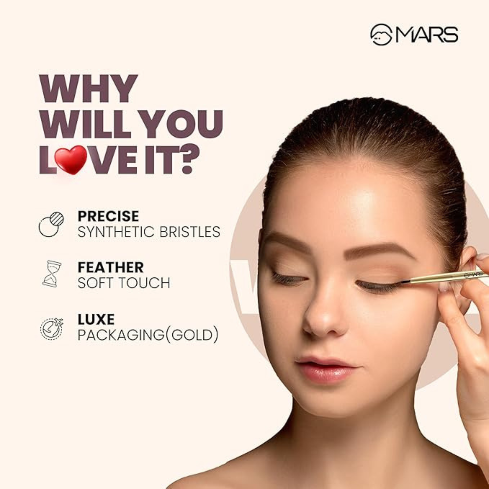 MARS Artist’s Arsenal Professional Eyeliner Brush | Feather Soft Touch | Precise Synthetic Bristles | Perfect For Winged Eye Liner | Luxe Packaging Makeup Brush (Golden)