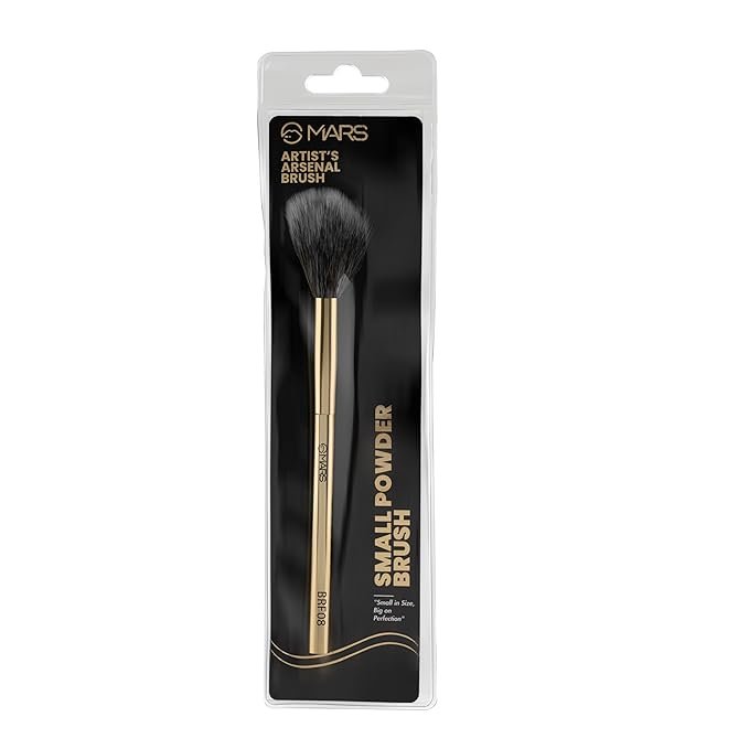 MARS Artist’s Arsenal Professional Small Powder Brush | Feather Soft Bristle | Best for Hard to Reach Area | Precise Synthetic Bristles | Luxe Design Makeup Brush (Golden)