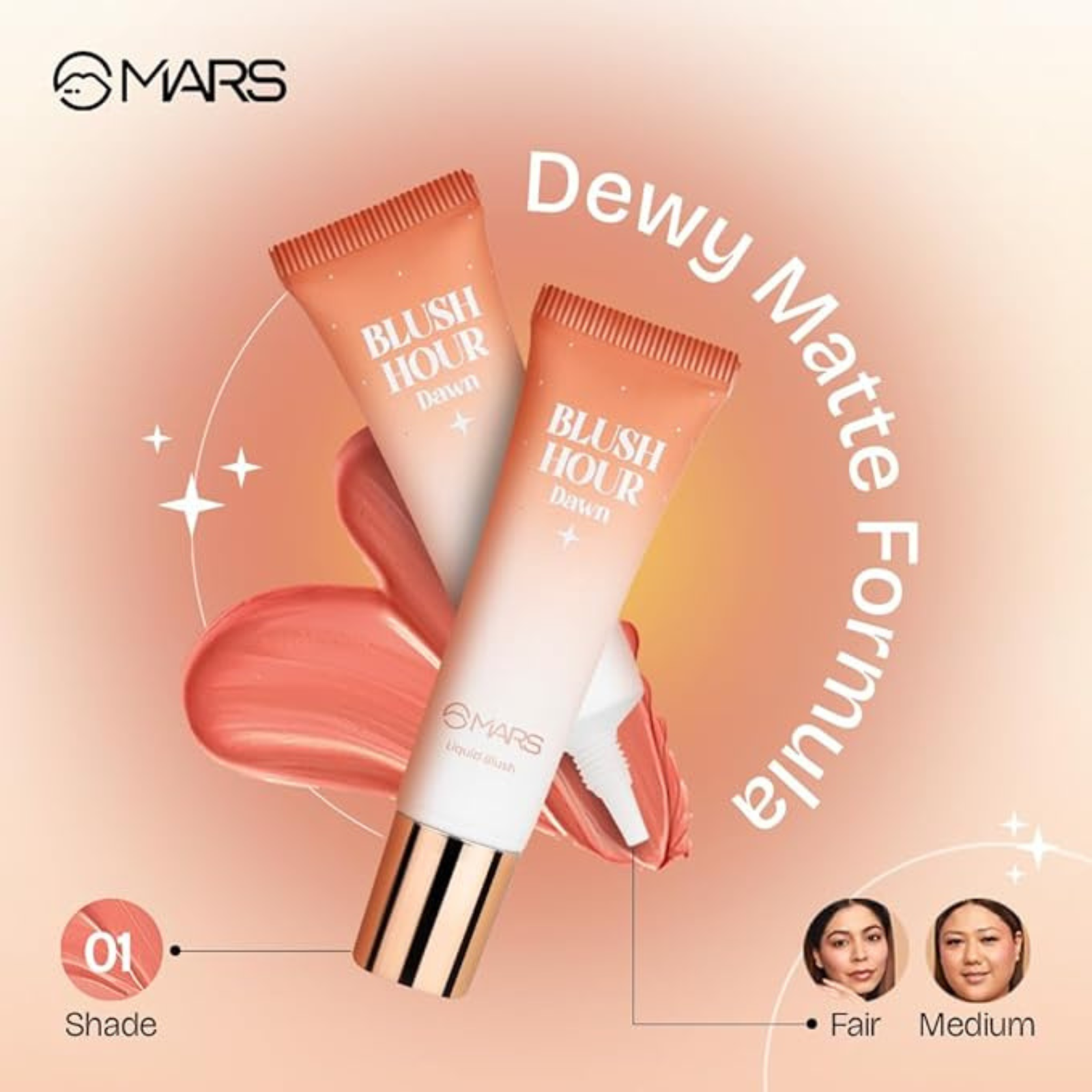 MARS Liquid Blush Hour (12 ml) (01-DAWN) | Dewy-Matte Finish | Highly Pigmented | Lightweight & Long-Lasting Formula | Effortless Application - Image 2