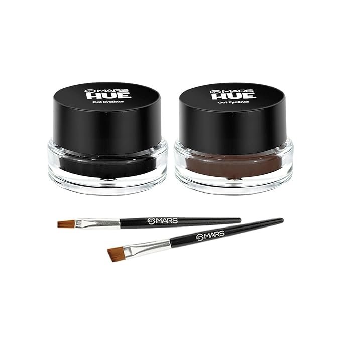MARS 2-In-1 Hue Gel Eyeliner | Waterproof & Smudgeproof Formula | Stay Upto 24 Hours | Comes With 2 Brush Set (6.0 Gm) (Black & Blue)