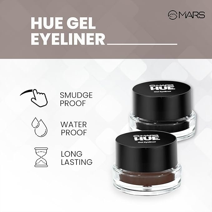 MARS 2-In-1 Hue Gel Eyeliner | Waterproof & Smudgeproof Formula | Stay Upto 24 Hours | Comes With 2 Brush Set (6.0 Gm) (Black & Blue) - Image 2