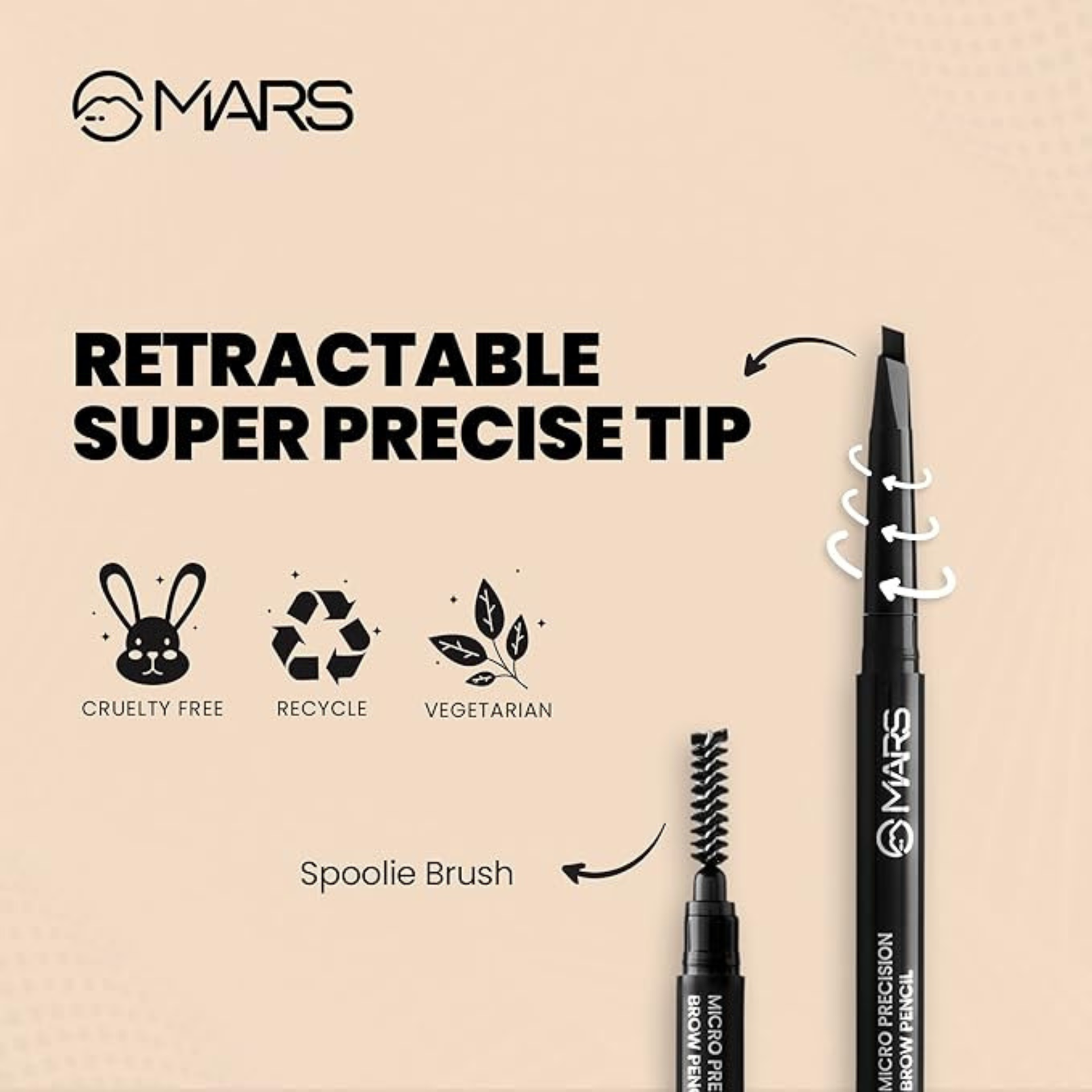 MARS Micro Precision Brow Pencil with spoolie | Retractable & Easy Glide | Long Lasting & Natural Finish | 0.4 g | Brown