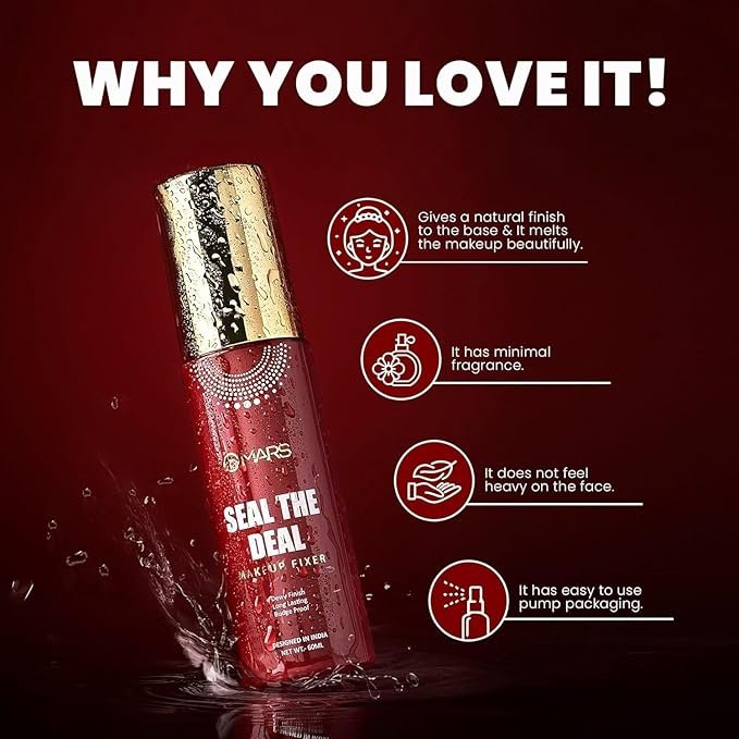 Ars Seal The Deal Makeup Fixer Spray For Women Waterproof Long Lasting All Skin Type Mf01 60Ml (Pack Of 1) | Goodness of Hyaluronic Acid & Vtamin C| Stays Upto 8 Hrs | | Budge Proof | Natural Finish.