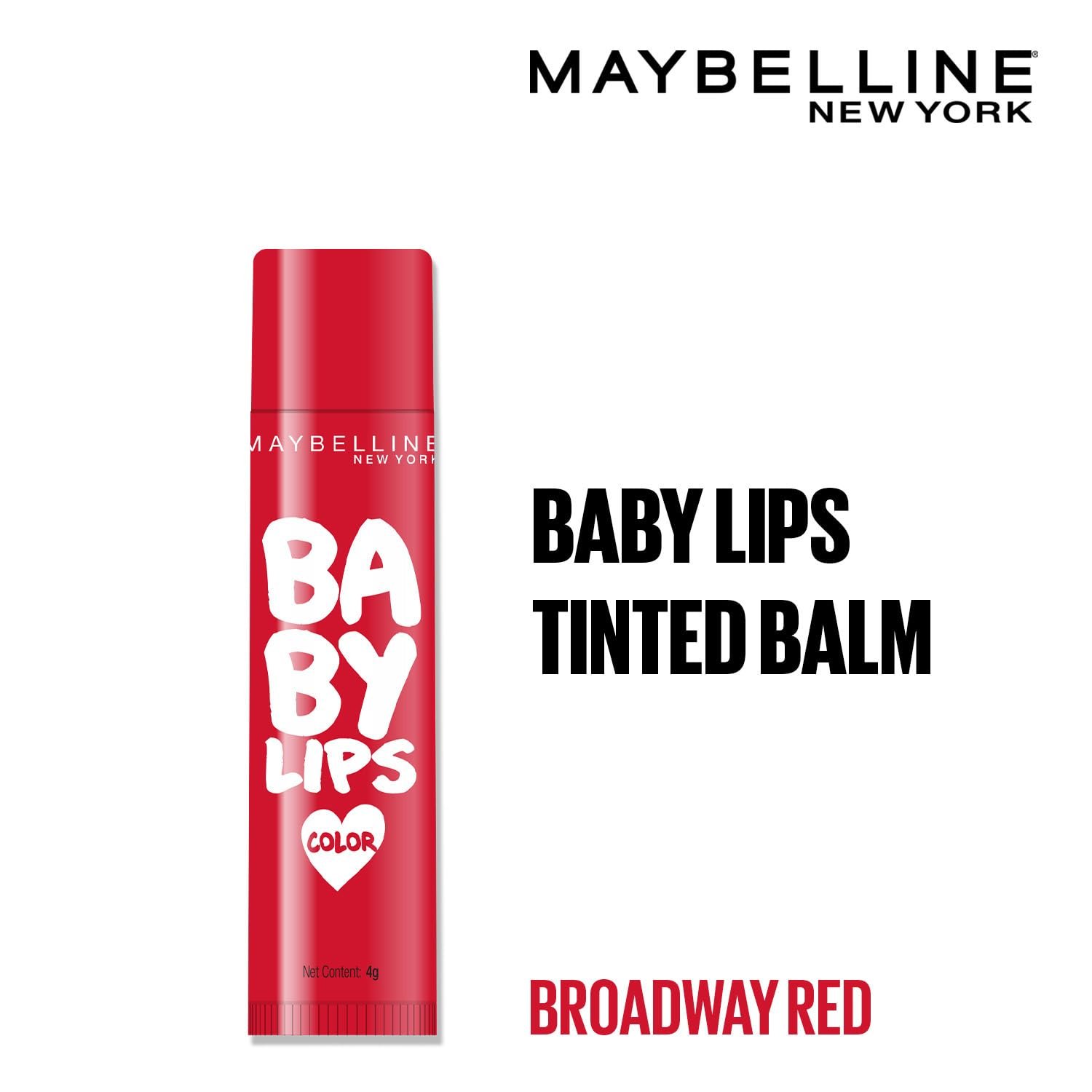 Maybelline New York Baby Lips Loves NYC Tinted Lip Balm for dark & pigmented lips, Broadway Red, 4g