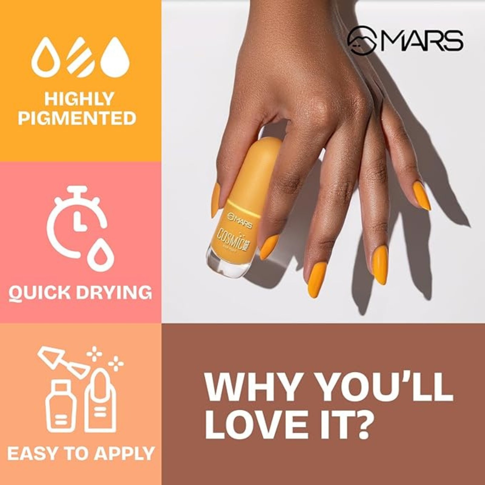 MARS Cosmic Hues Nail Paint (10.0 ml) (COSMIC RED) | Intense Color | Ultra-Glossy Shine | Long-Lasting & Chip-Resistant | Non-Sticky | Quick-Drying Formula