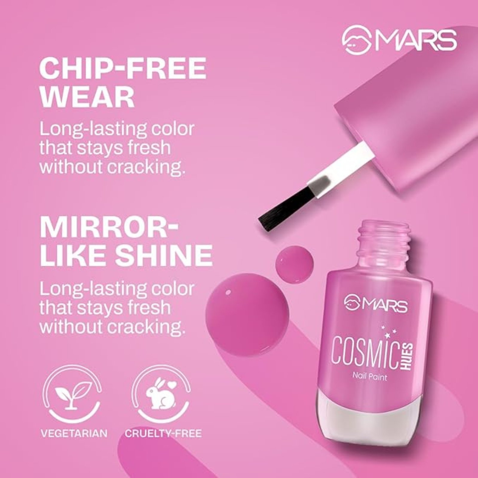MARS Cosmic Hues Nail Paint (10.0 ml) (COSMIC RED) | Intense Color | Ultra-Glossy Shine | Long-Lasting & Chip-Resistant | Non-Sticky | Quick-Drying Formula - Image 2