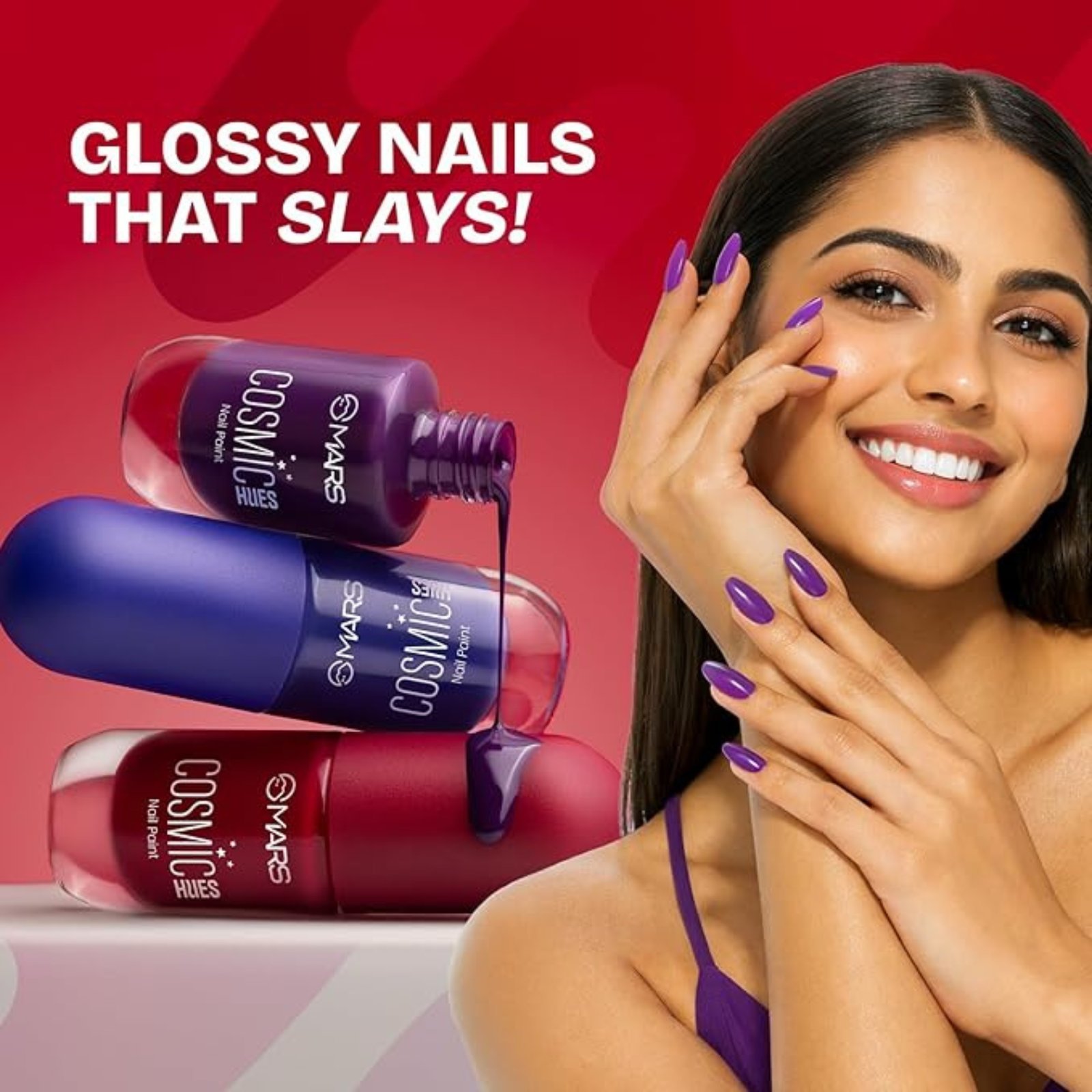 MARS Cosmic Hues Nail Paint (10.0 ml) (COSMIC RED) | Intense Color | Ultra-Glossy Shine | Long-Lasting & Chip-Resistant | Non-Sticky | Quick-Drying Formula - Image 3