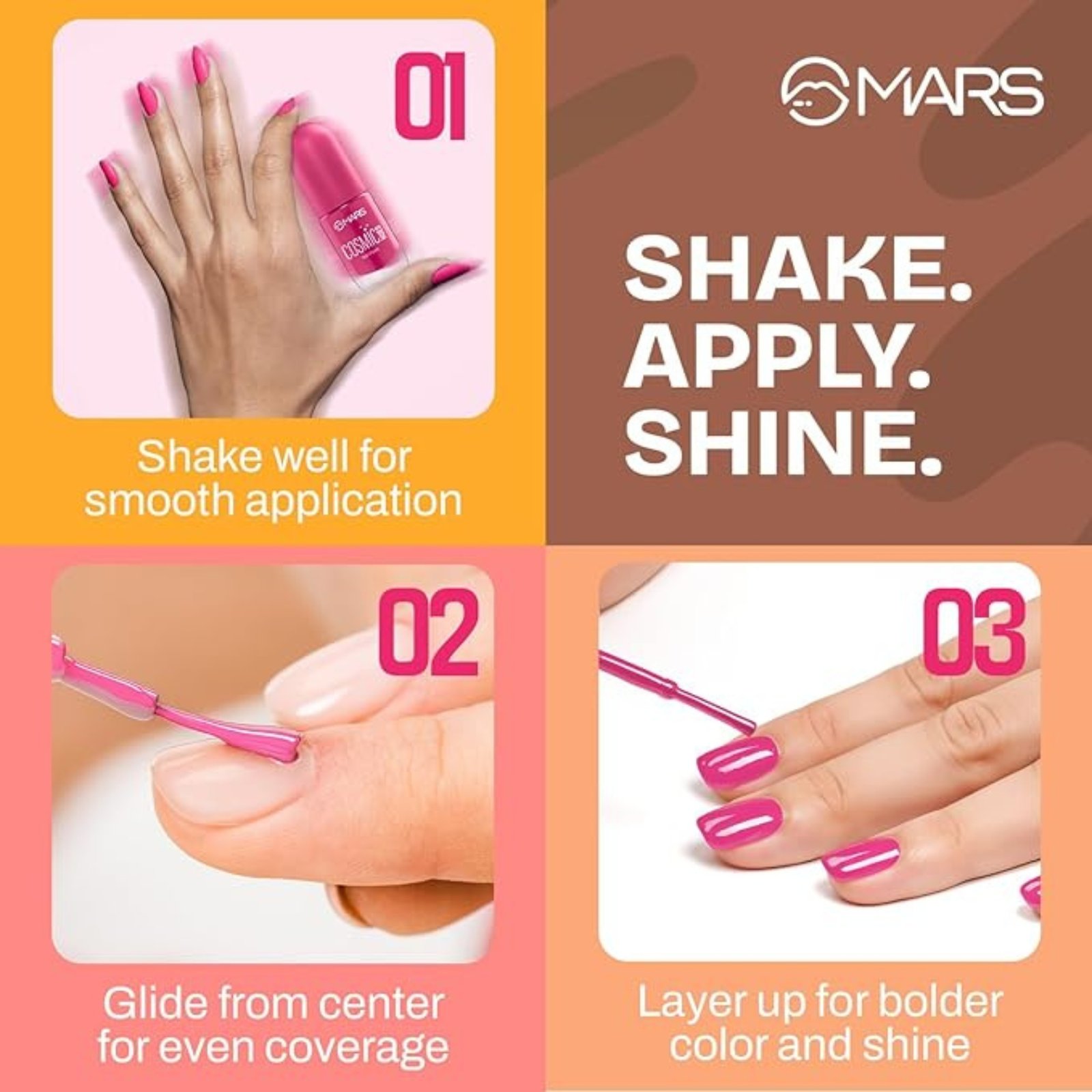 MARS Cosmic Hues Nail Paint (10.0 ml) (COSMIC RED) | Intense Color | Ultra-Glossy Shine | Long-Lasting & Chip-Resistant | Non-Sticky | Quick-Drying Formula - Image 4