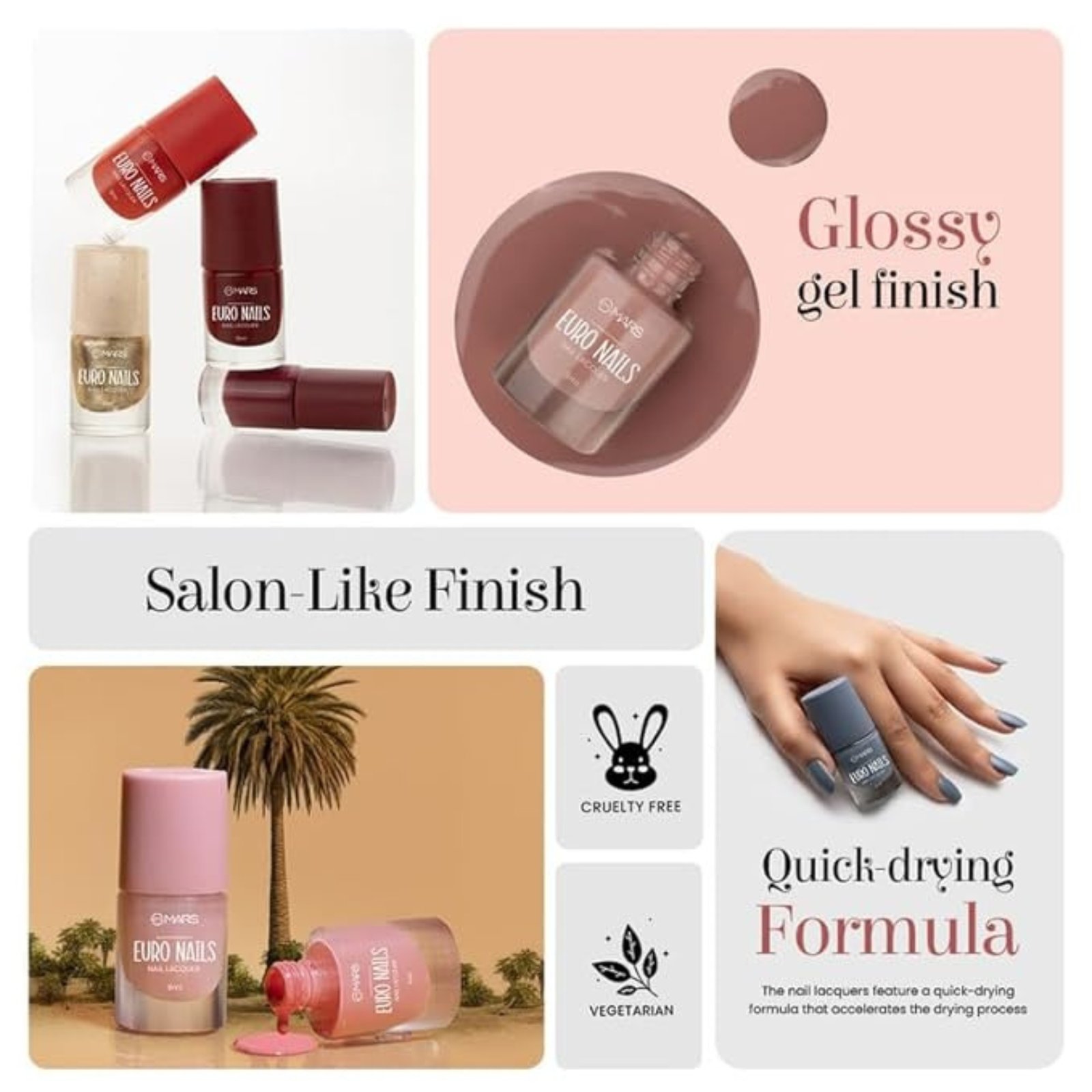 MARS EURO Nail Lacquer | Glossy Gel Finish | Rich Pigmentation | Chip Free | Quick Drying Formula | Long Lasting Nail Polish for Women | (6.0 ml) (Shade-58) - Image 2