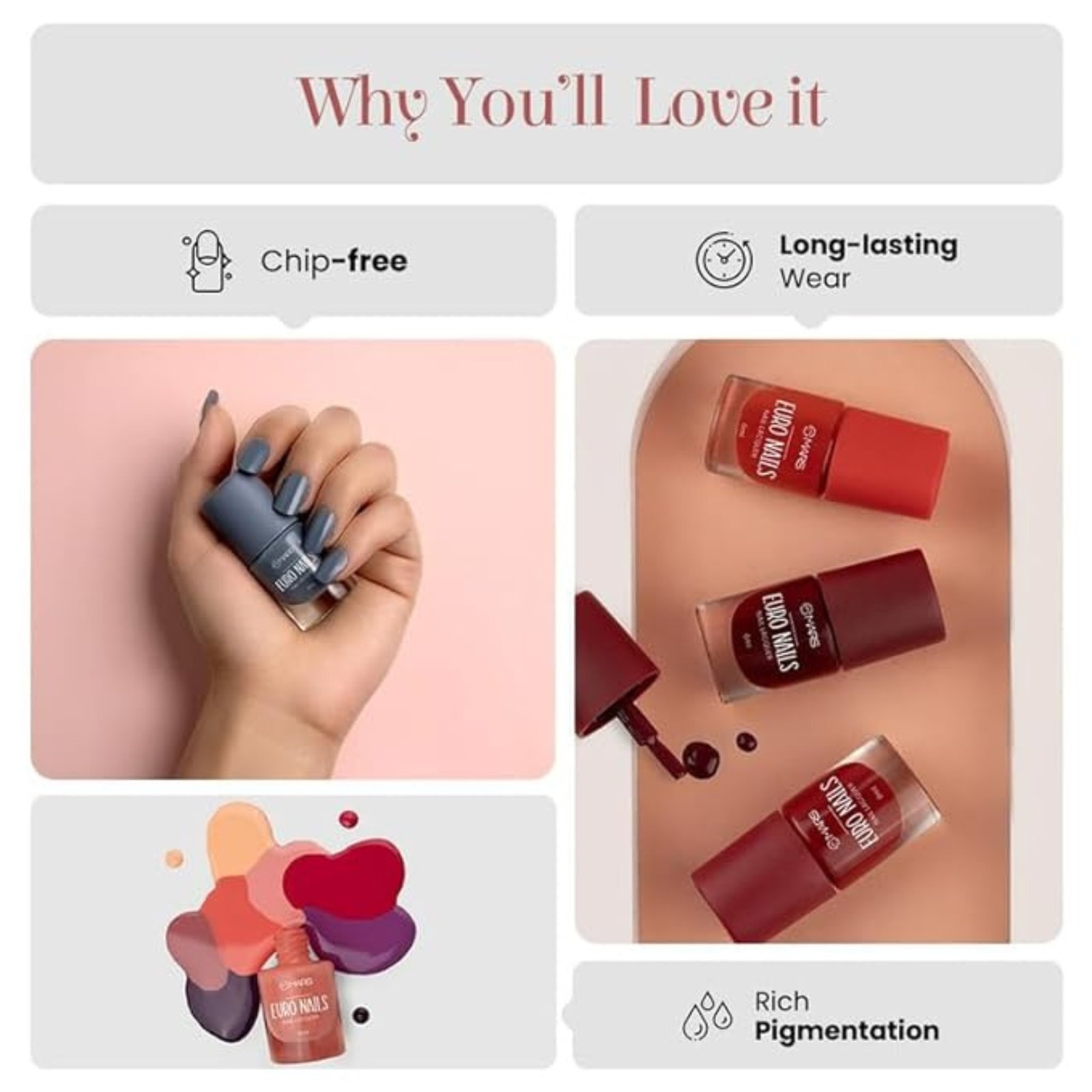 MARS EURO Nail Lacquer | Glossy Gel Finish | Rich Pigmentation | Chip Free | Quick Drying Formula | Long Lasting Nail Polish for Women | (6.0 ml) (Shade-58) - Image 3