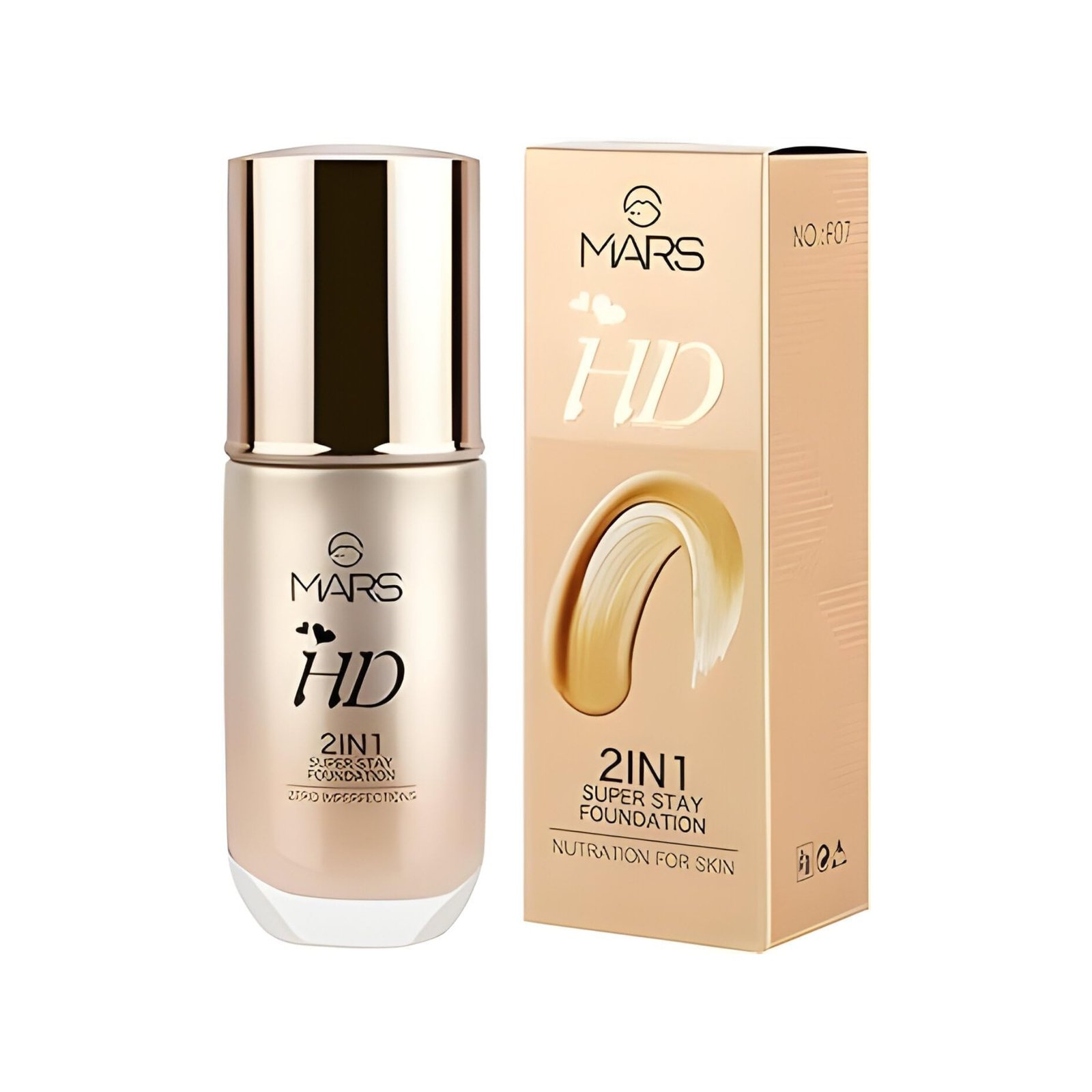Mars HD 2IN1 Super Stay Foundation Light Weight Waterproof F07 60ml (Shade 101-Ivory)(Pack of 1)