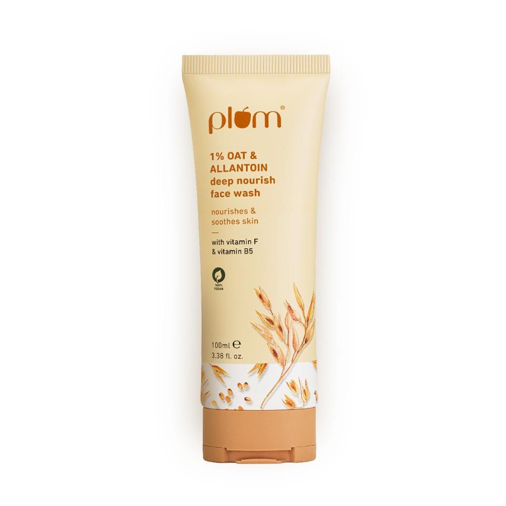Plum 1% Oat & Allantoin Deep Nourish Face Wash For Dry,Sensitive Skin|Gentle Cleanser Vitamin B5 & F|Nourishes,Soothes & Restores Skin Barrier|Non-Drying Face Wash For Women & Men|100% Vegan|100 Ml