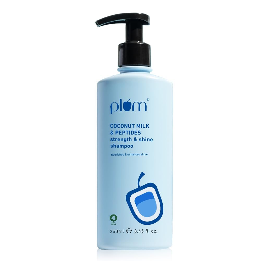 Plum Coconut Milk & Peptides Strength & Shine Shampoo | 22X Smoother Hair | With Coconut Milk & Pea Peptide | Smoothening & Strengthening | Paraben-Free, 100% Vegan, 250ml