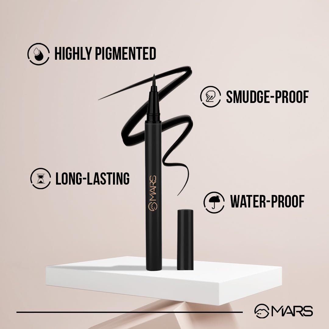 MARS City Stroke Charming Eyes Liquid Eyeliner | Long-lasting | Smudge Proof Eye Liner | Felt Tip for Precise Application | Quick Drying Formula (1ml) (04-Black) - Image 3