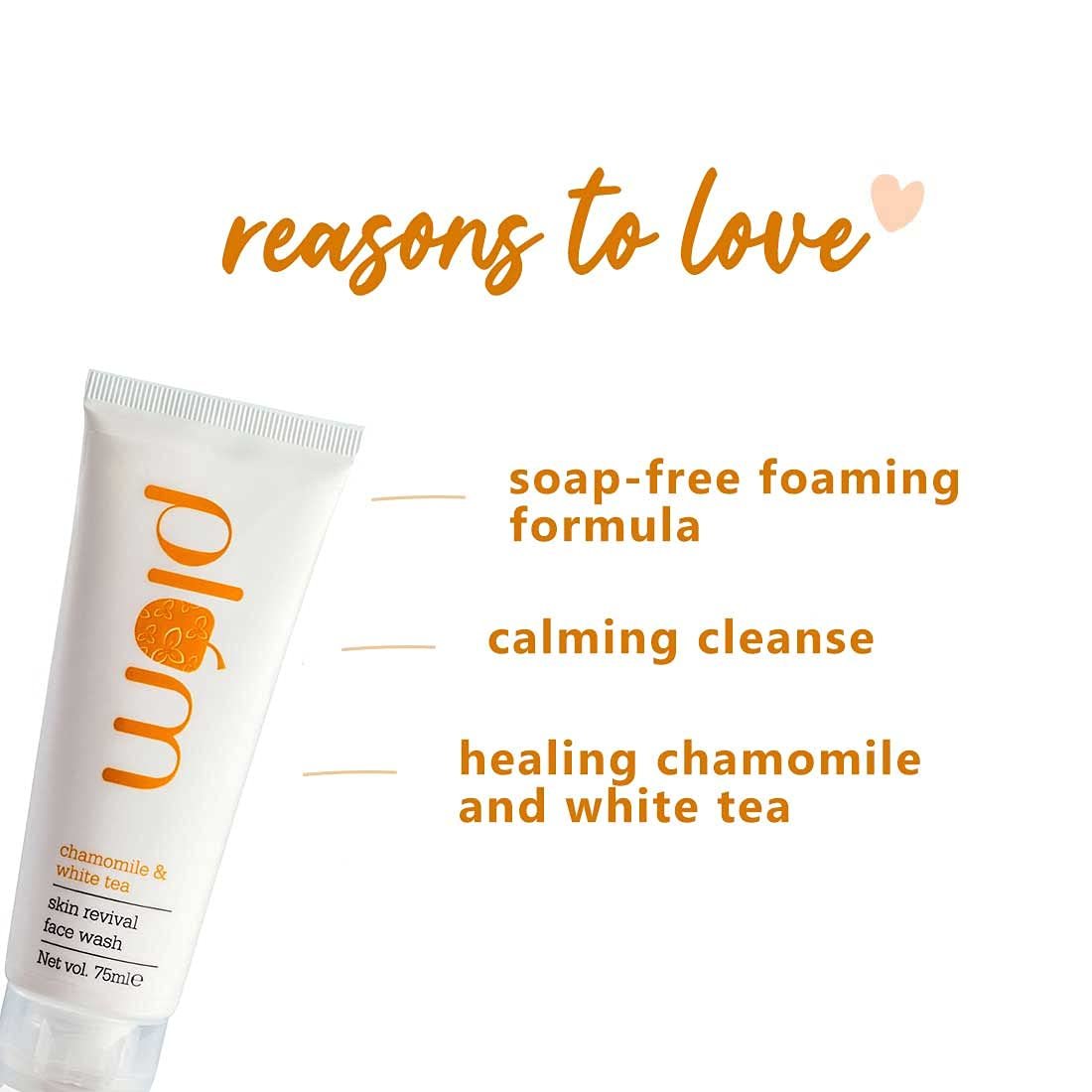 Plum Chamomile & White Tea Revival Face Wash | Mild Cleansing for Instant Glow | For Normal, Combination Skin | 100% Vegan, Cruelty Free | 75ml - Image 3