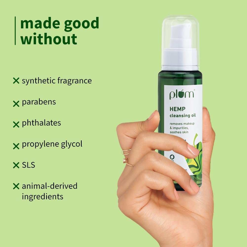 Plum Hemp Cleansing Oil | Removes Makeup & Impurities | Soothes Skin | With Squalane & Bisabolol | All Skin Types | 100% Vegan | 75ml - Image 5