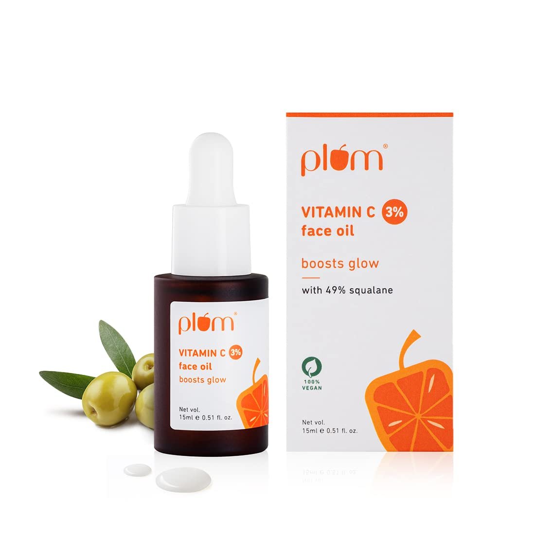 Plum 3% Vitamin C Face Oil with 49% Squalane (Plant Derived) | For Glowing Skin | Improves Dull Skin | Lightweight, Quick Absorbing | Suits all skin types | Fragrance-Free | 100% Vegan (15 ml)…