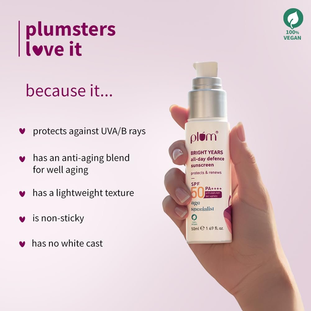 Plum Bright Years All Day Defence Cream SPF 50 PA+++| Sun Protection | For Ageing Skin | 100% Vegan, Cruelty Free | 50ml - Image 6