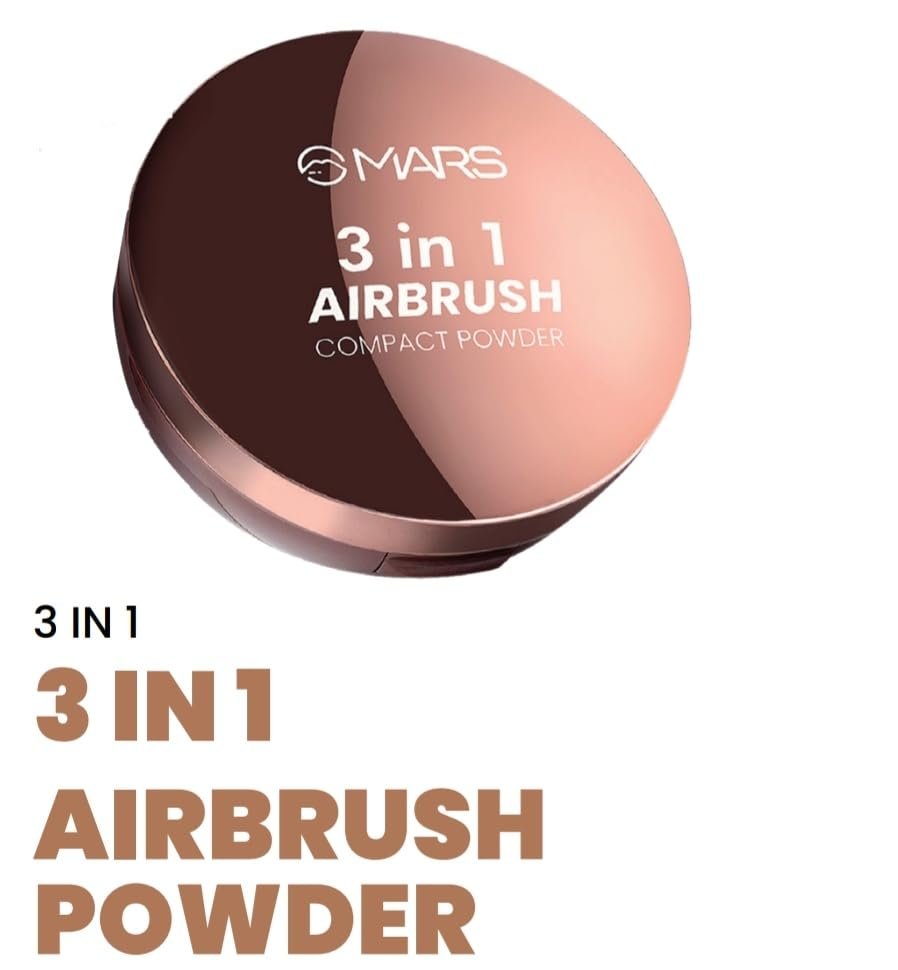MARS 3 in 1 Airbrush Compact Powder | Matte Finish Oil Control Face Makeup | Lightweight Buildable Coverage for All Skin Types | 12g (SHADE-2)
