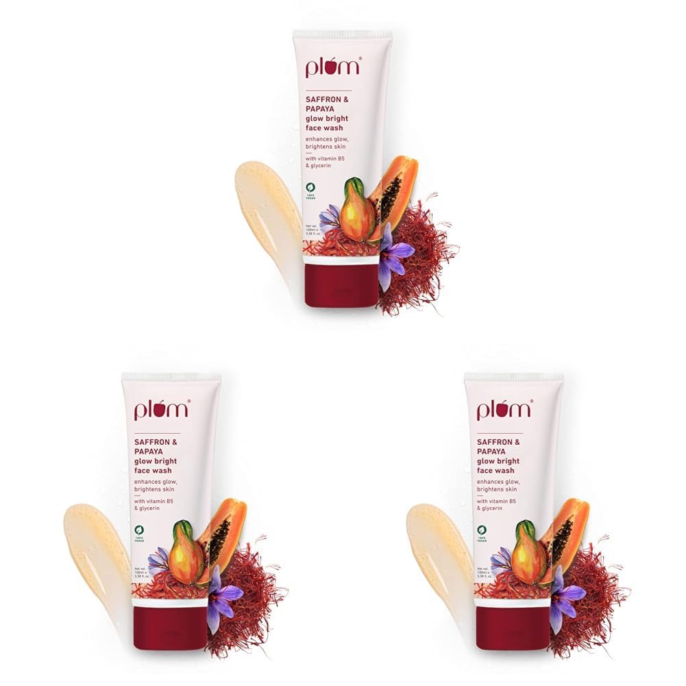 Plum Saffron&Papaya Glow&Brightening Face Wash For All Skin Types| With Vitamin B5|Boosts Glow,Brightens Skin|Non-Drying,Gel-Based|Glow Bright Face Wash For Women&Men|Sulphate-Free|100% Vegan|100 ml