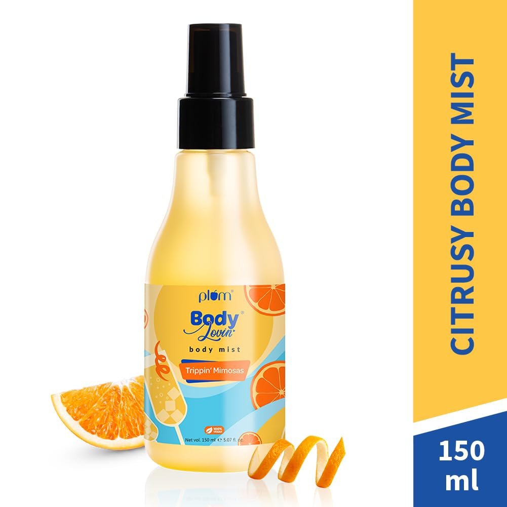 Plum BodyLovin’ Trippin’ Mimosas Body Mist | Long Lasting Citrus Fragrance For Women & Men With Grapefruit, Red Berries & Musk | High On Fun | Travel-Friendly Perfume Body Spray 150 ml
