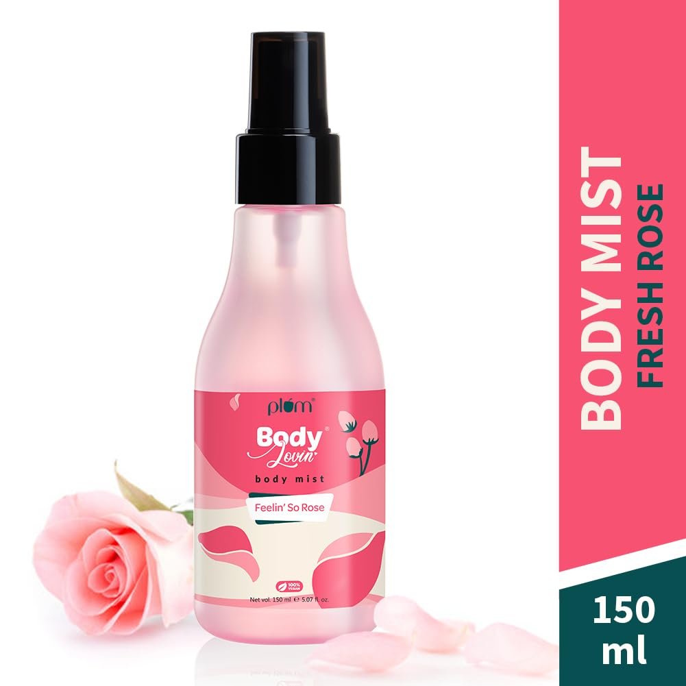 Plum BodyLovin’ Feelin’ So Rose Body Mist | Long Lasting Floral Fragrance For Women With Fresh Floral, Rose & Musk | High On Fun | Travel-Friendly Perfume Body Spray 150 ml