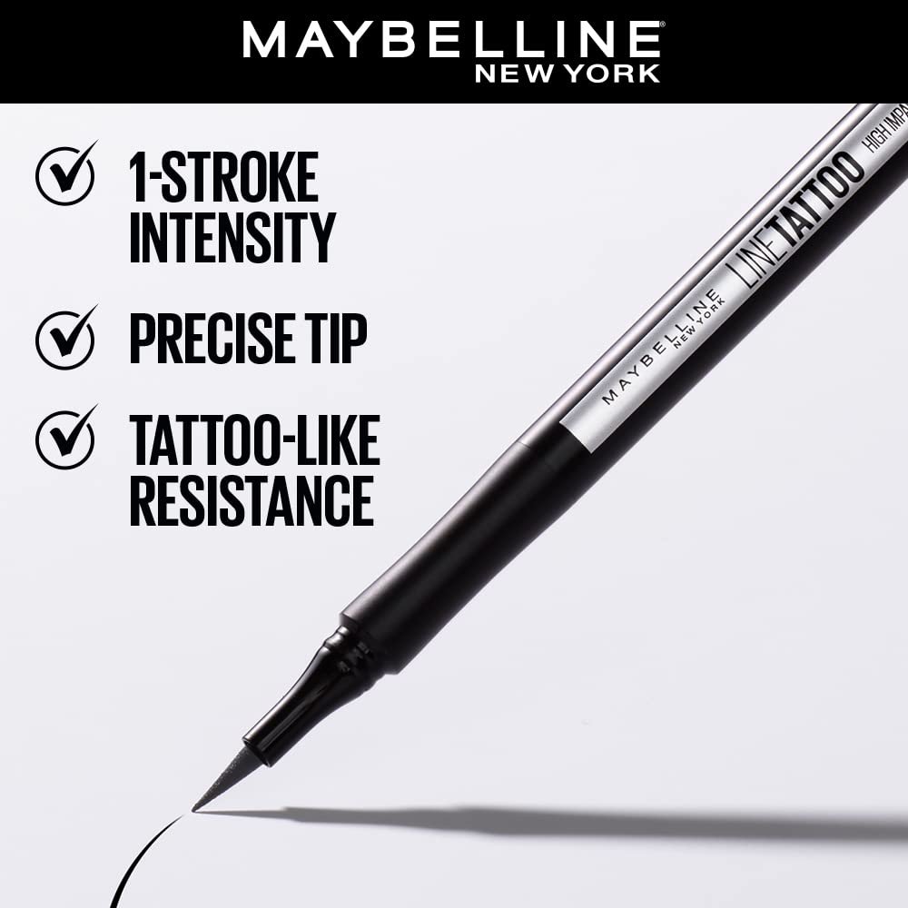 Maybelline New York Pencil Matte Finish Eyeliner, Intense Eyeliner, Long-lasting, Felt-tip Applicator, Line Tattoo High Impact Liner, Black (Pack of 2) - Image 2