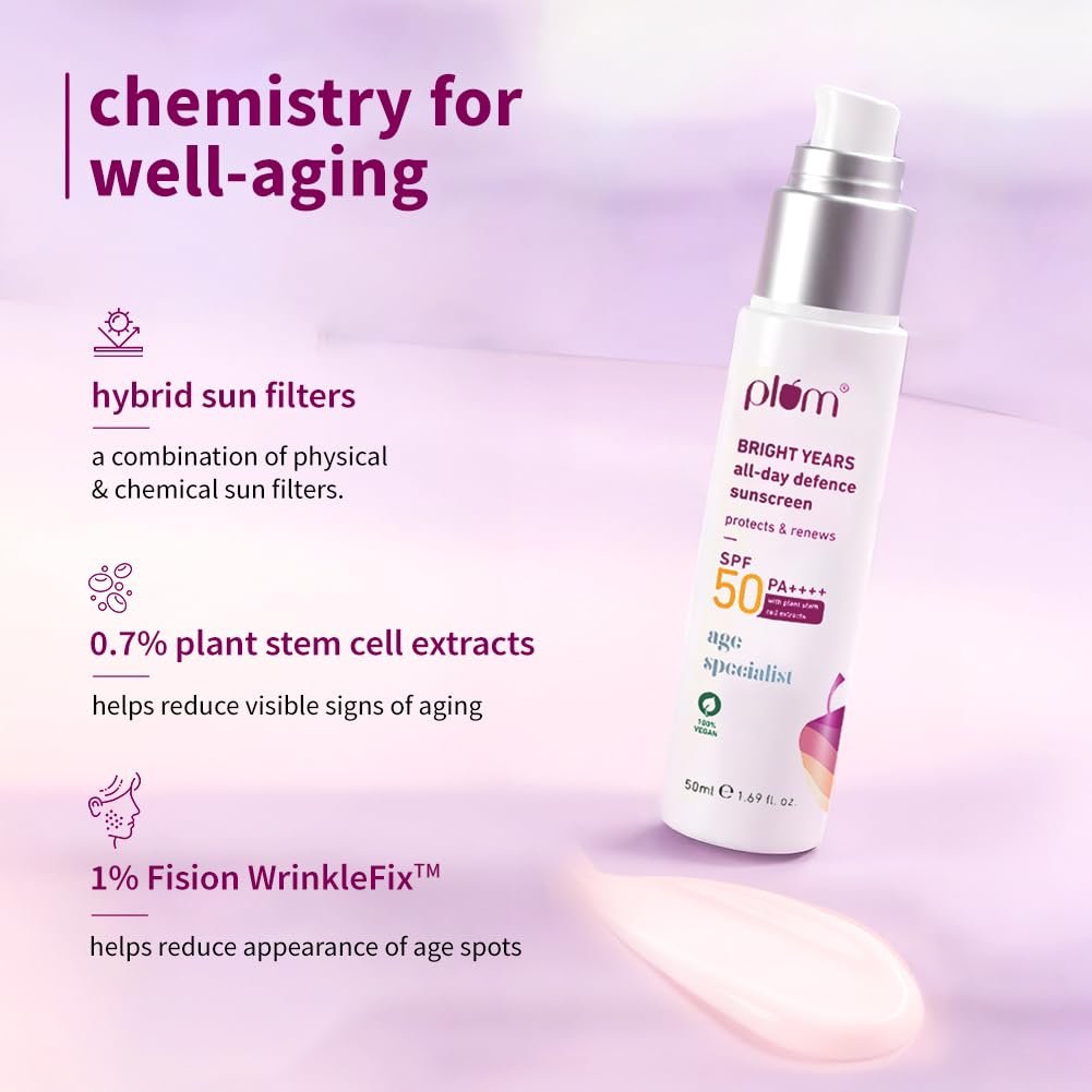 Plum Bright Years All Day Defence Cream SPF 50 PA+++| Sun Protection | For Ageing Skin | 100% Vegan, Cruelty Free | 50ml - Image 3