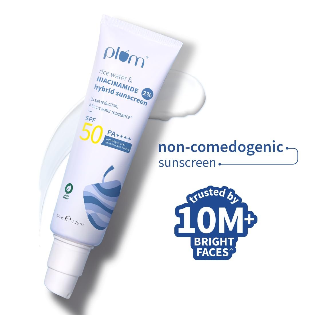 Plum SPF 50 PA++++ Sunscreen with 2% Niacinamide & Rice Water | In-Vivo Tested | Lightweight, No White Cast | Broad Spectrum UVA/UVB protection | Brightens Skin, Reduces Tan | Oily & Dry Skin | 50g - Image 6