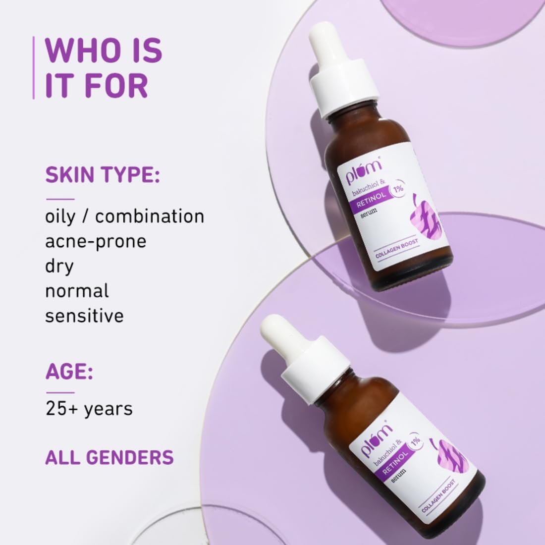 Plum 1% Retinol Advanced Anti Aging Night Face Serum with Bakuchiol | Boosts Collagen, Reduces Fine Lines & Wrinkles | Retinol Serum for Face | for Women & Men | Suits All Skin Types | 20ml - Image 2