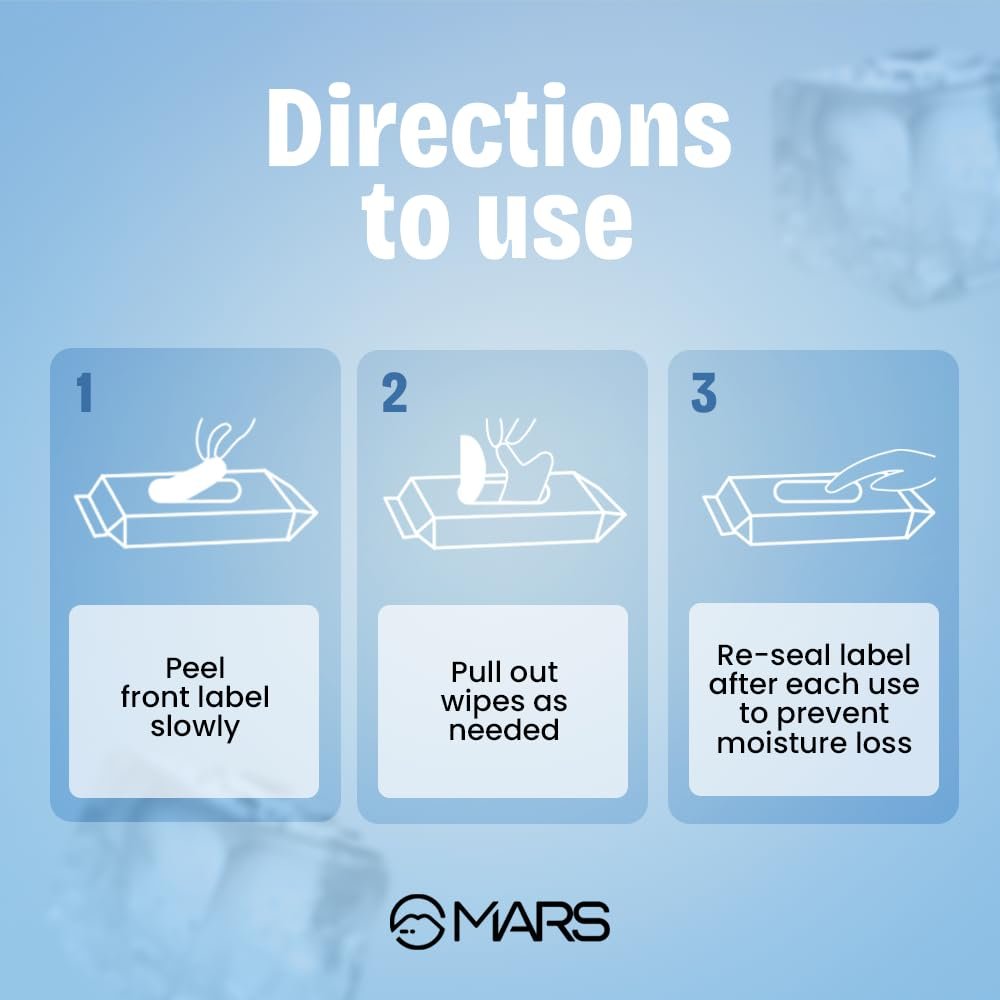 MARS Refreshing Wet Wipes for Face| Facial Cleansing | Refreshing & Skin Hydration| Soothing for skin | pH Balance & Alcohol Free | Nourishing with Fruit extract | 25 Wipes (Ice) - Image 3