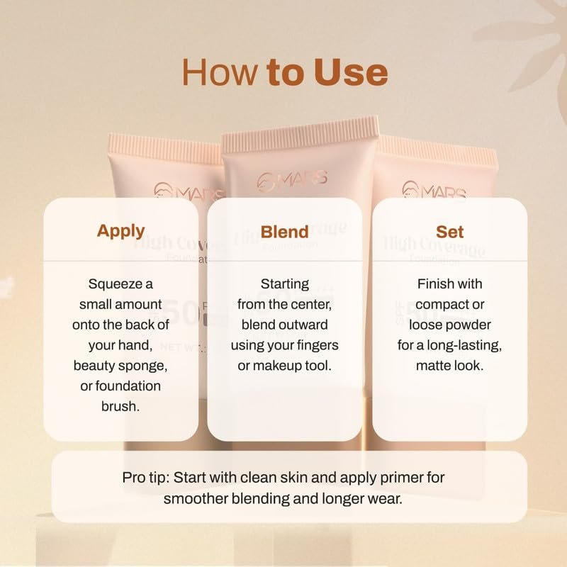 MARS High Coverage Foundation SPF50 PA++++UVA & UVB Protection, Lightweight, Suitable for All Skin Types(03-Natural Beige), 25Ml - Image 6