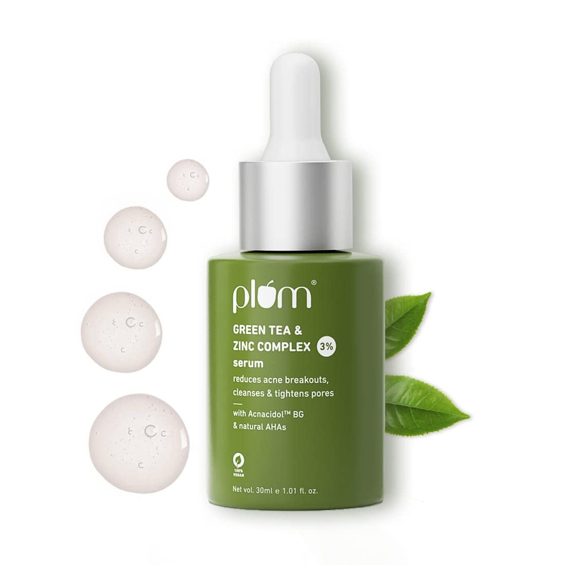 Plum Green Tea & Zinc Complex 3% | With AcnacidolTM BG & natural AHAs | Fights Pimples & Tightens Pores | Controls Oil & Gently Exfoliates