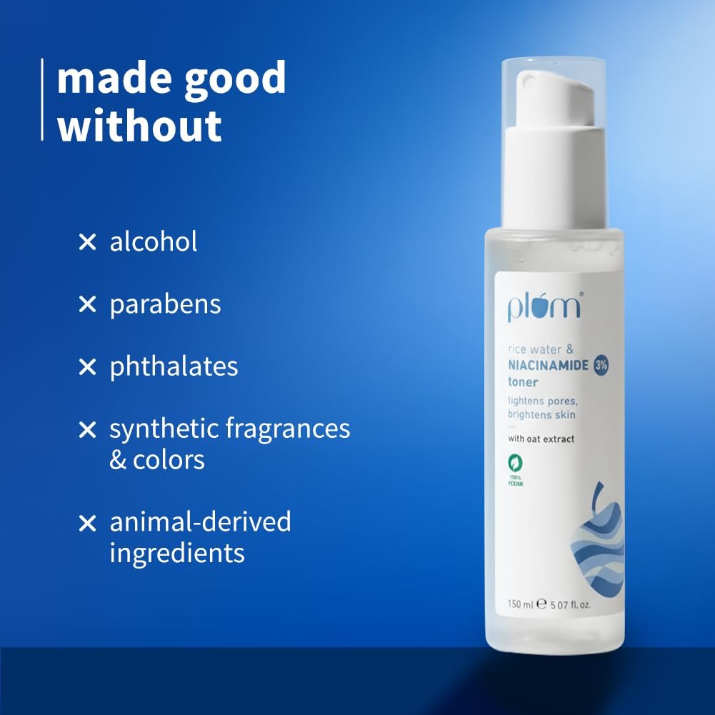 Plum 3% Niacinamide & Rice Water Face Toner | Alcohol-Free Toner for Oily Acne Prone Dry Combination Skin | Pore Tightening & Glowing Skin |Fades Blemishes, Brightens & Smoothens | Women & Men | 150ml - Image 6