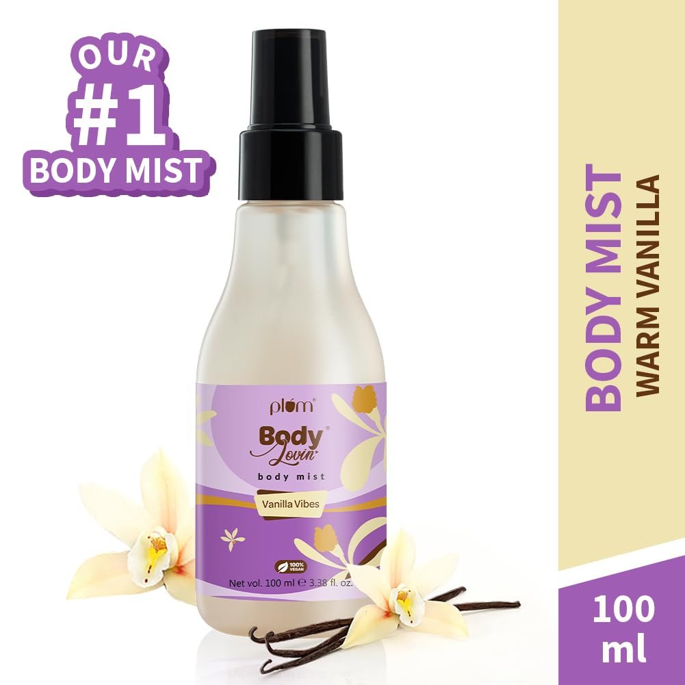 Plum Bodylovin’ Vanilla Vibes Body Mist for Women | Long Lasting Vanilla Fragrance with Warm & Cozy Vanila Scent | High on Fun | Travel Friendly Perfume Body Spray – 100ml