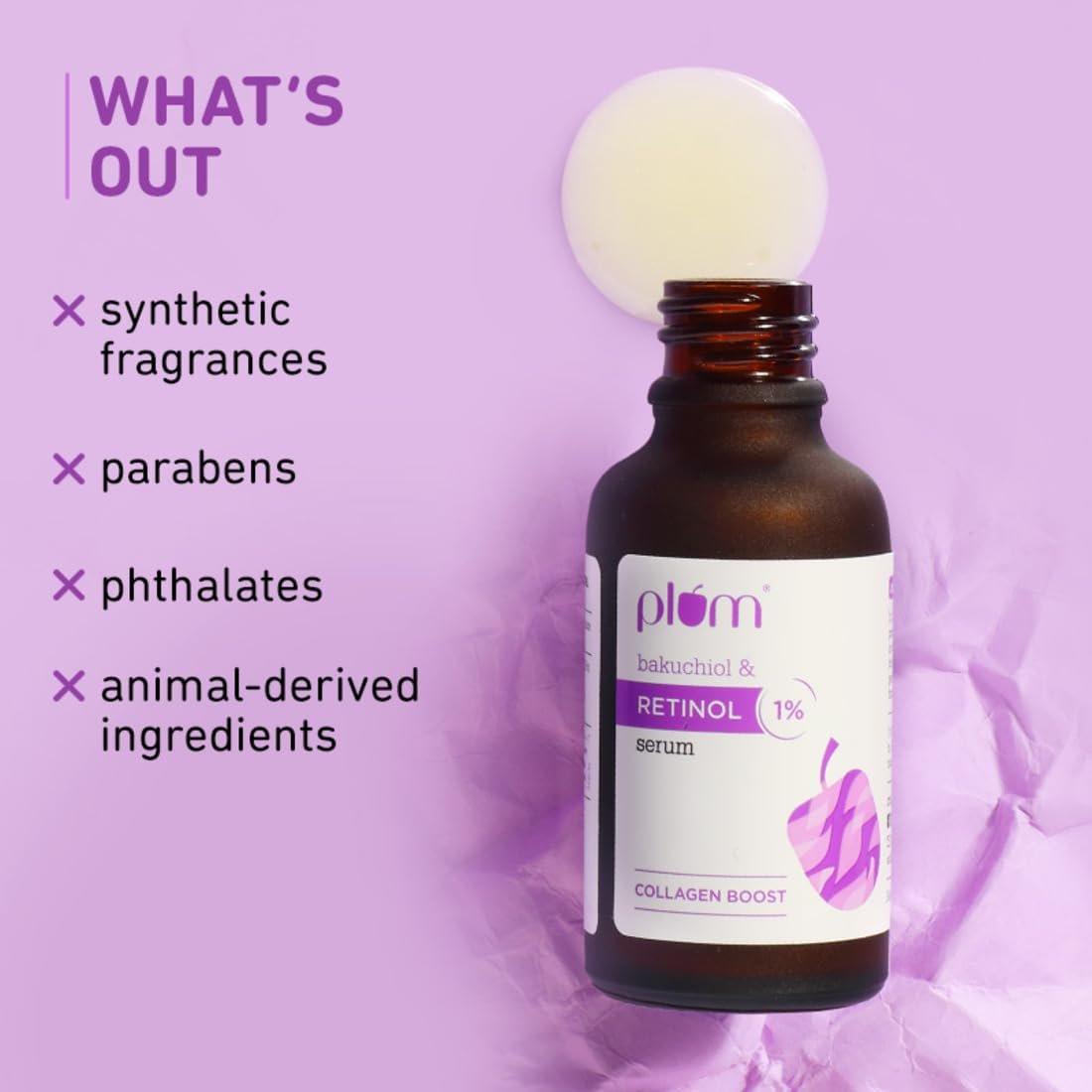 Plum 1% Retinol Advanced Anti Aging Night Face Serum with Bakuchiol | Boosts Collagen, Reduces Fine Lines & Wrinkles | Retinol Serum for Face | for Women & Men | Suits All Skin Types | 20ml - Image 6