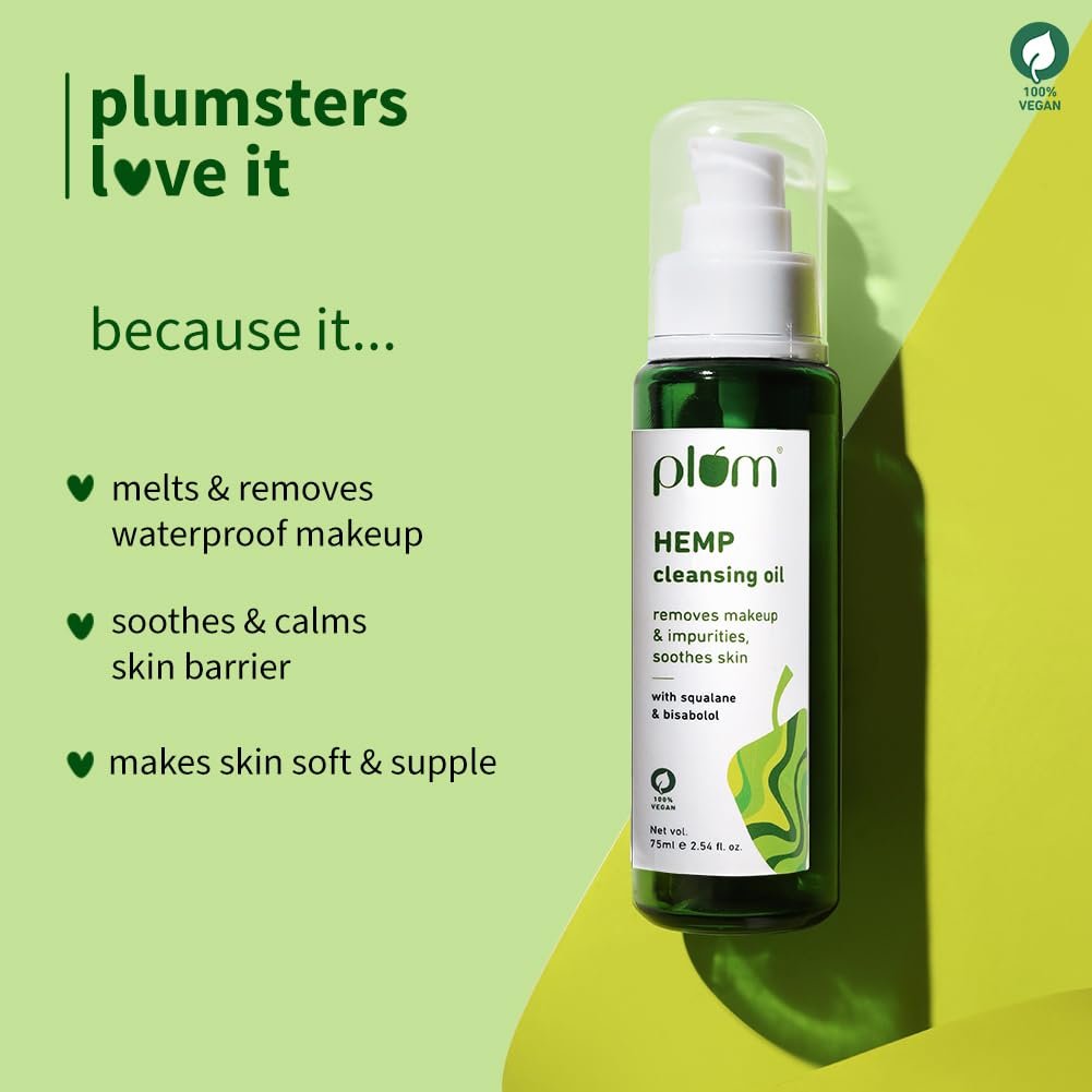 Plum Hemp Cleansing Oil | Removes Makeup & Impurities | Soothes Skin | With Squalane & Bisabolol | All Skin Types | 100% Vegan | 75ml - Image 2