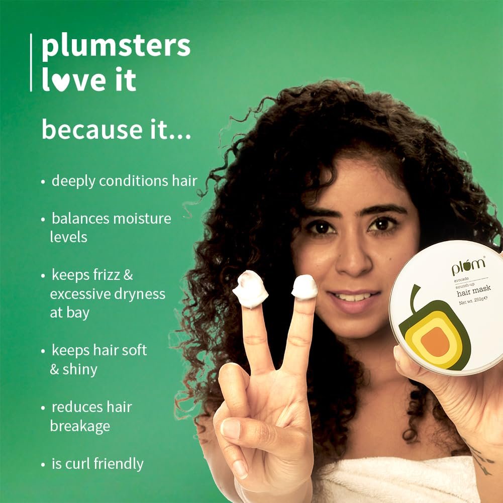 Plum Avocado NourishUp Hair Mask For FrizzFree Hair Contains Avocado Oil Argan Oil Shea Butter Hair Spa Treatment For Smooth Hair 100 Vegan, White, 250 gram - Image 5
