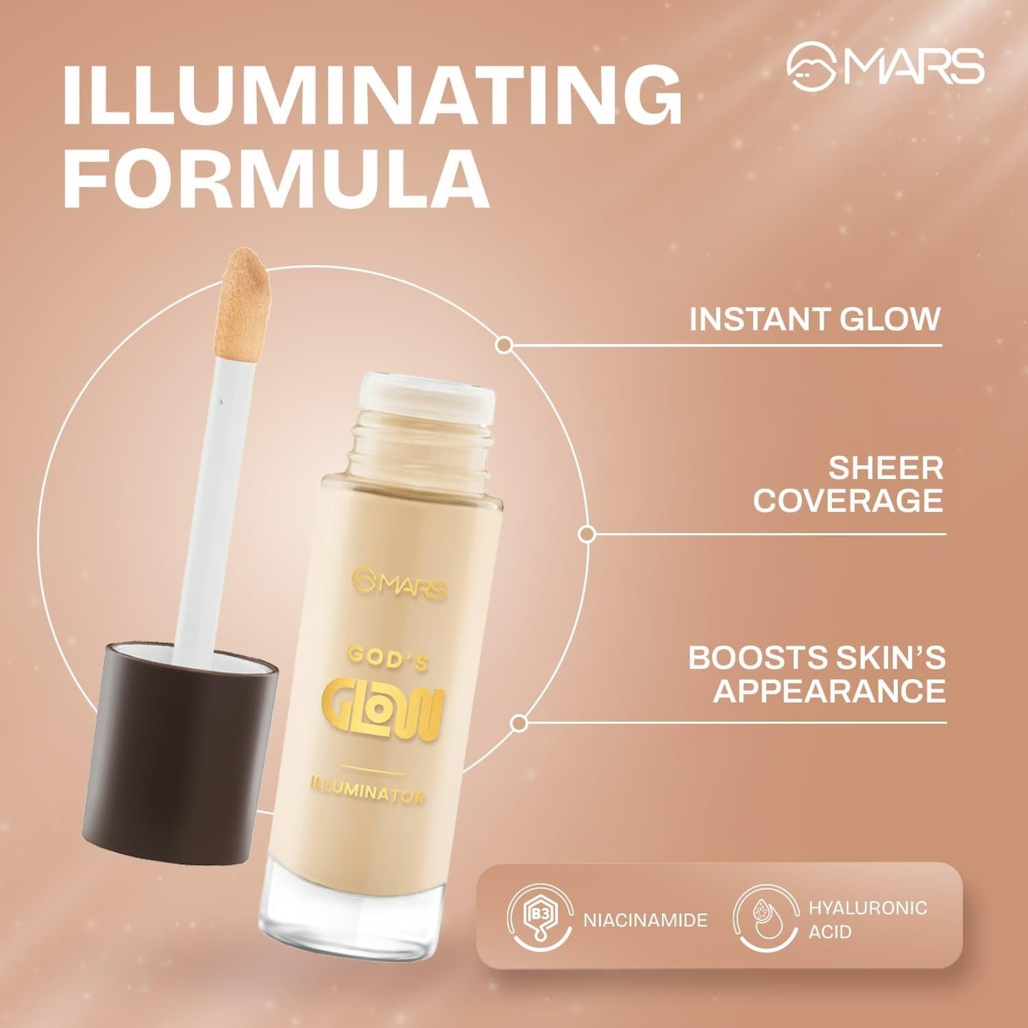 MARS God’s Glow Illuminator Highlighter (30ml) (04-HONEY) | Hyaluronic Acid, Green Tea & Rosemary Extract | Sheer Coverage | Light-Weight | Flawless Natural Look