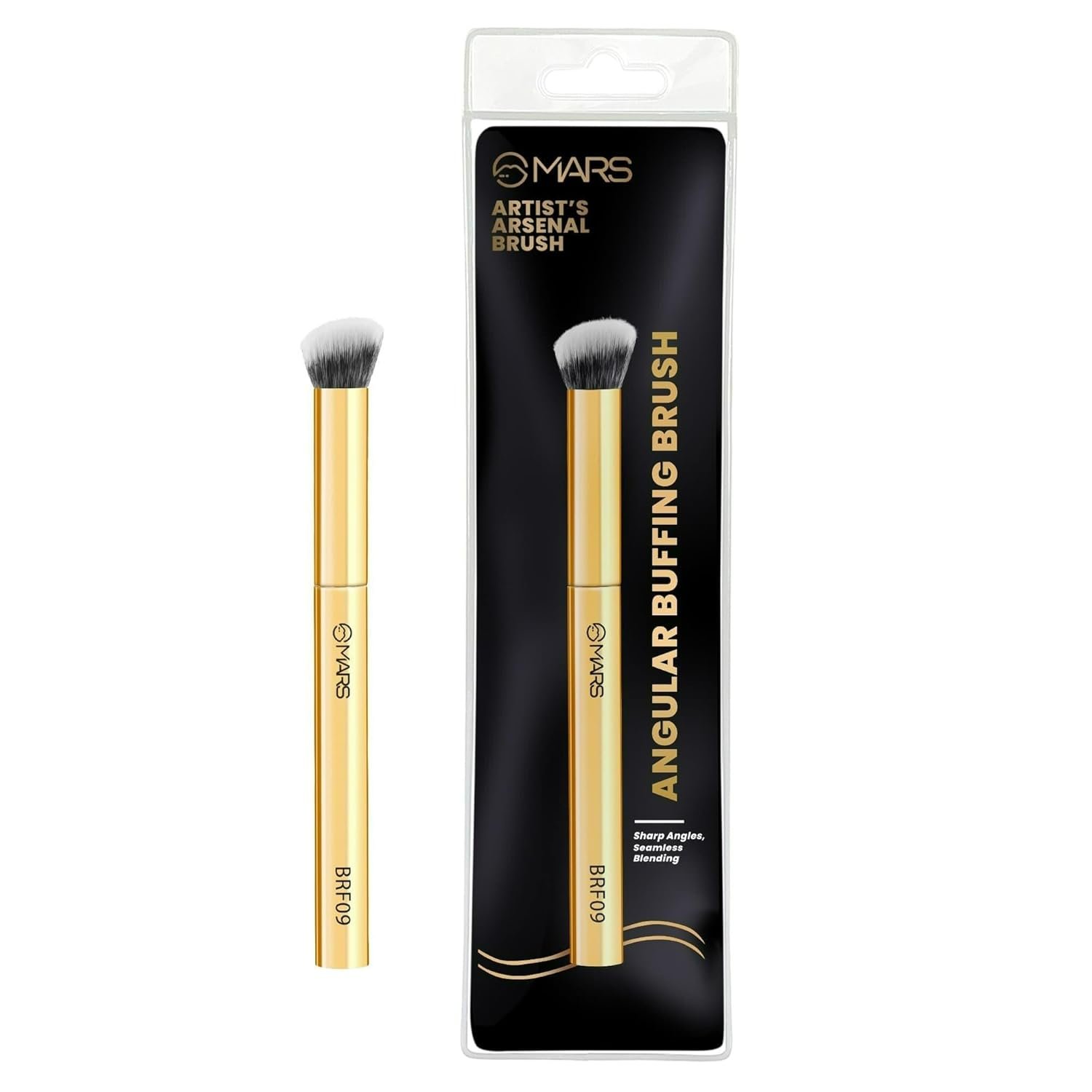 Artist’s Arsenal Angular Buffing Brush | Precision Contouring & Blending | Soft Synthetic Bristles | Versatile Function | Ergonomic Handle for Effortless Application | Luxe Packaging (Golden)