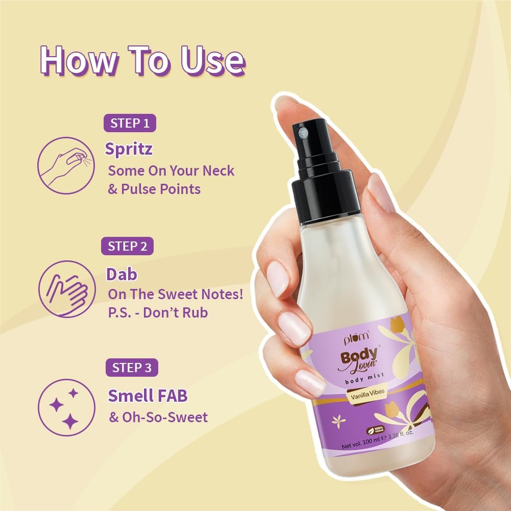 Plum Bodylovin' Vanilla Vibes Body Mist for Women | Long Lasting Vanilla Fragrance with Warm & Cozy Vanila Scent | High on Fun | Travel Friendly Perfume Body Spray - 100ml - Image 6
