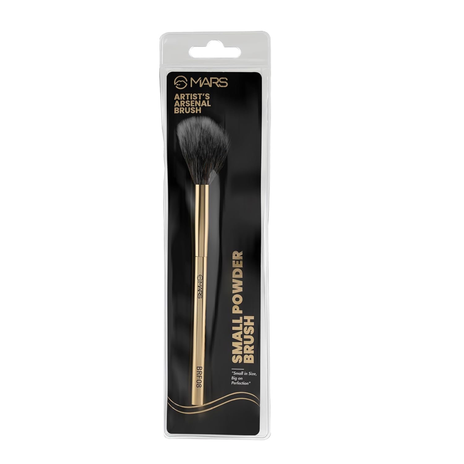 MARS Artist’s Arsenal Professional Small Powder Brush | Feather Soft Bristle | Best for Hard to Reach Area | Precise Synthetic Bristles | Luxe Design Makeup Brush (Golden)