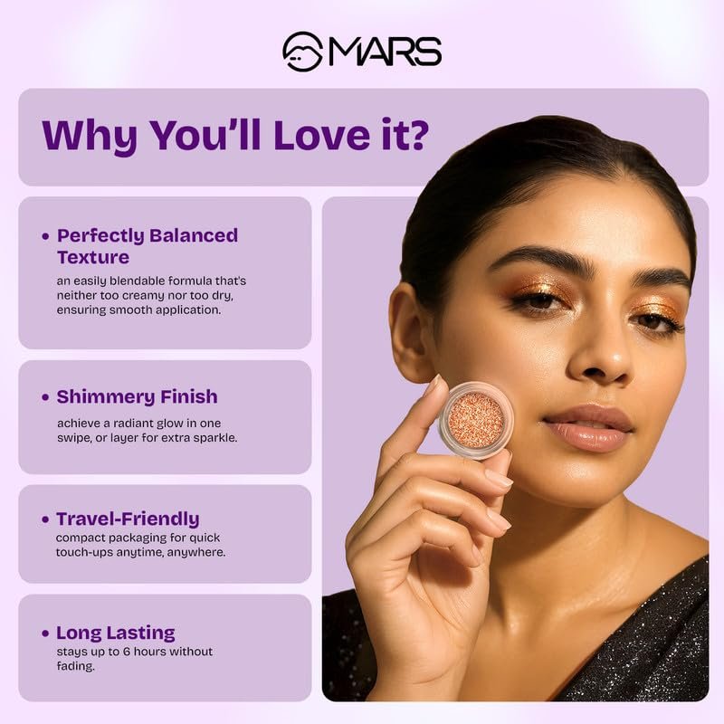 MARS Starlit Pot Eyeshadow (3.0gm) (SHADE-06) | Shimmer Finish | Duo-Chrome Hue Shine | Long-Lasting | Smooth Texture | Mess-Free Application | Travel-Friendly | Easy To Use
