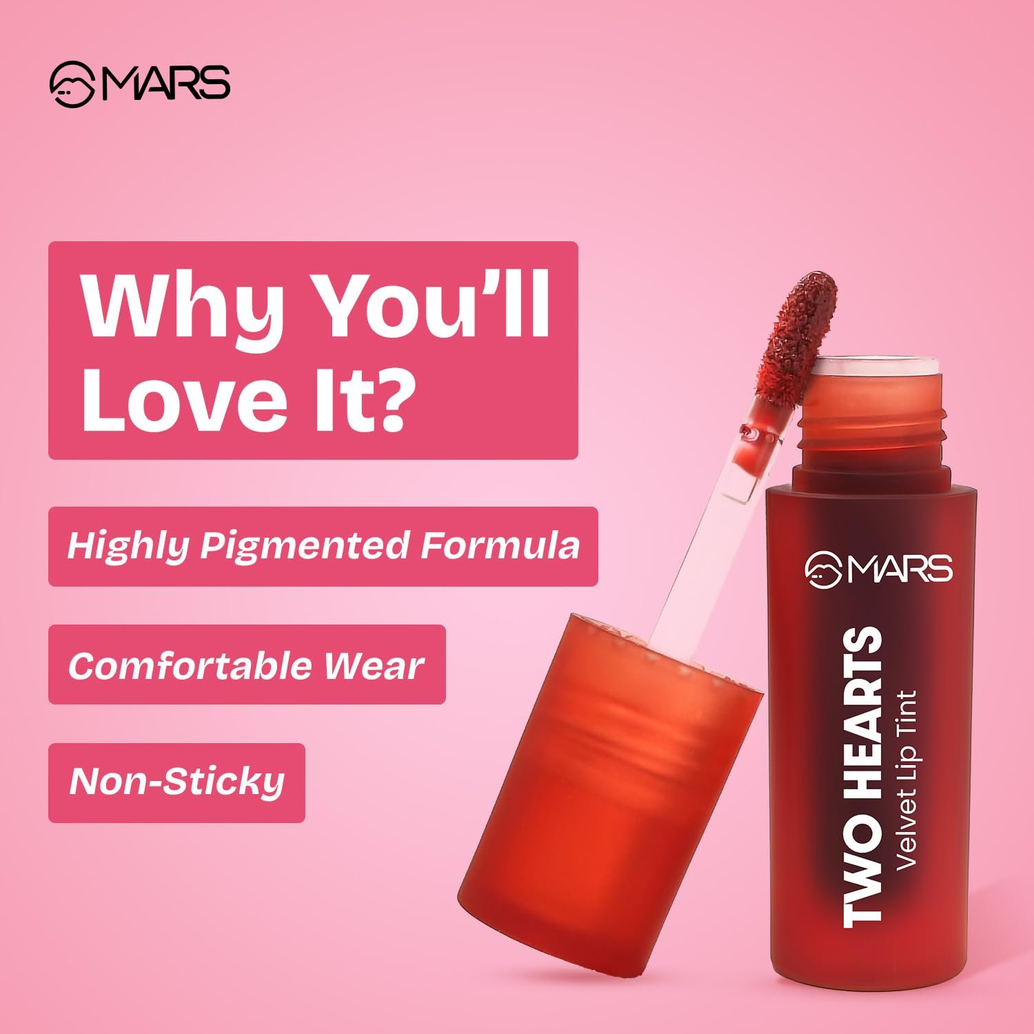 MARS Love Track Velvet Lip Tint (2.8ml) (ONE LOVE) | Velvet Matte Finish | Non-Sticky & Lightweight | Highly Pigmented | Comfortable Wear - Image 2