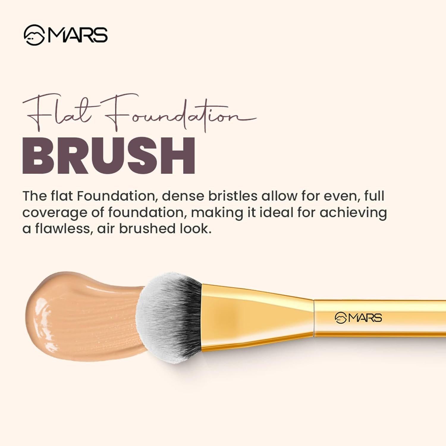 MARS Artist's Arsenal Flat Foundation Brush | Superior Coverage | Flawless Finish | Effortless Application | Soft Synthetic Bristles | Ergonomic Handle | Versatile Function | Luxe packaging (Golden) - Image 3