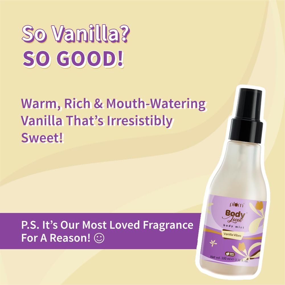 Plum Bodylovin' Vanilla Vibes Body Mist for Women | Long Lasting Vanilla Fragrance with Warm & Cozy Vanila Scent | High on Fun | Travel Friendly Perfume Body Spray - 100ml - Image 4
