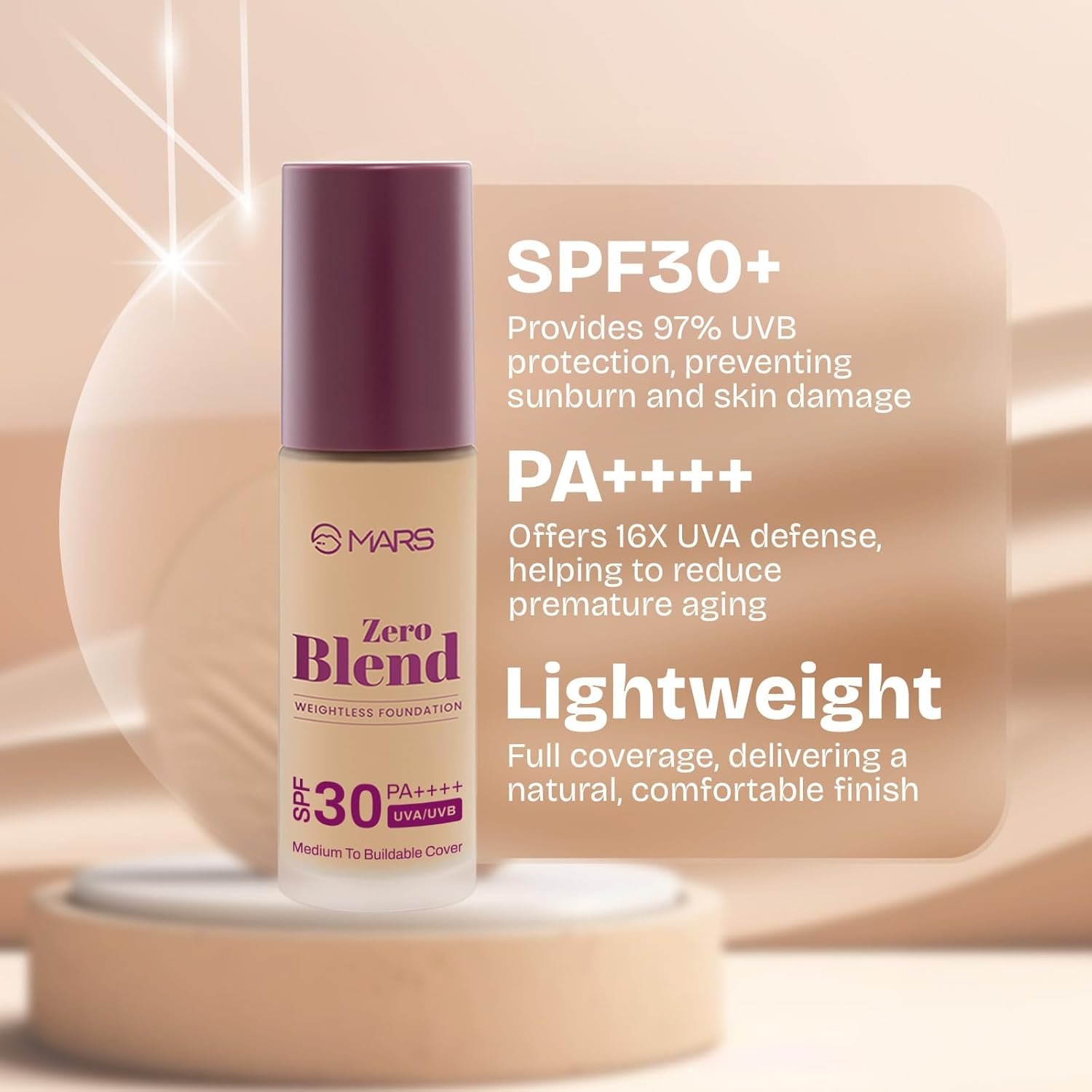 MARS SPF30 PA++++Zero Blend Weightless Foundation for Makeup (30ml) (04-ALMOND BUTTER) | Long-Lasting | Matte Finish | Buildable Coverage | Sweat-Proof